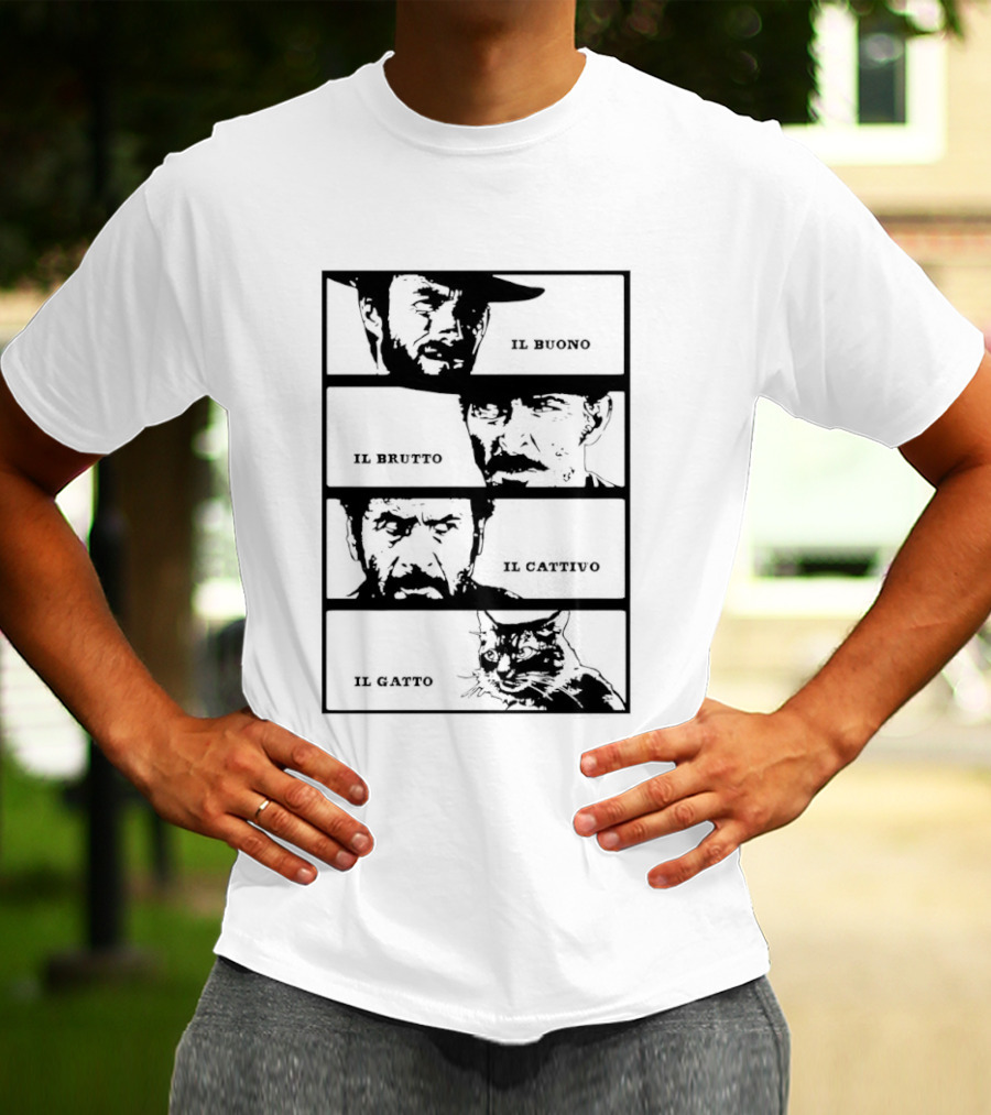 Four Amigos Il Buono Il Brutto Il Cattivo Il Gatto Classic Movie T-Shirt