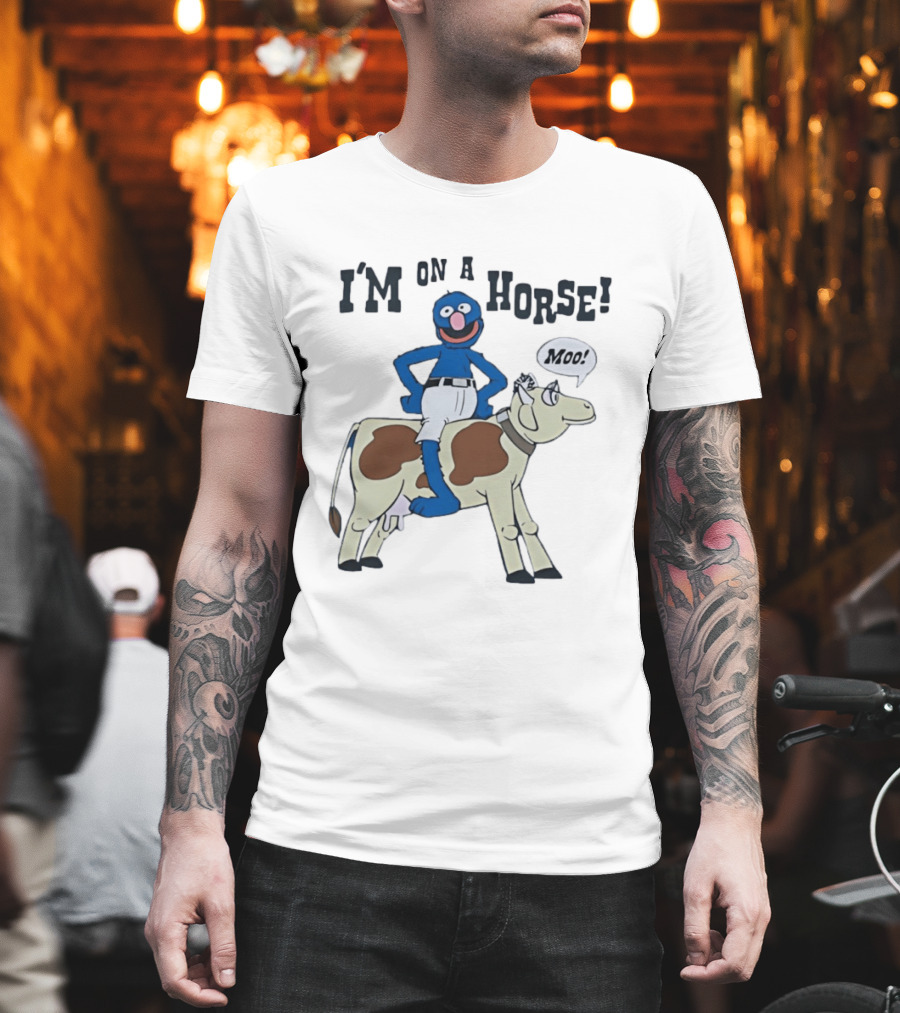 I'm On A Horse Grover Funny Moo Speech Bubble T-Shirt