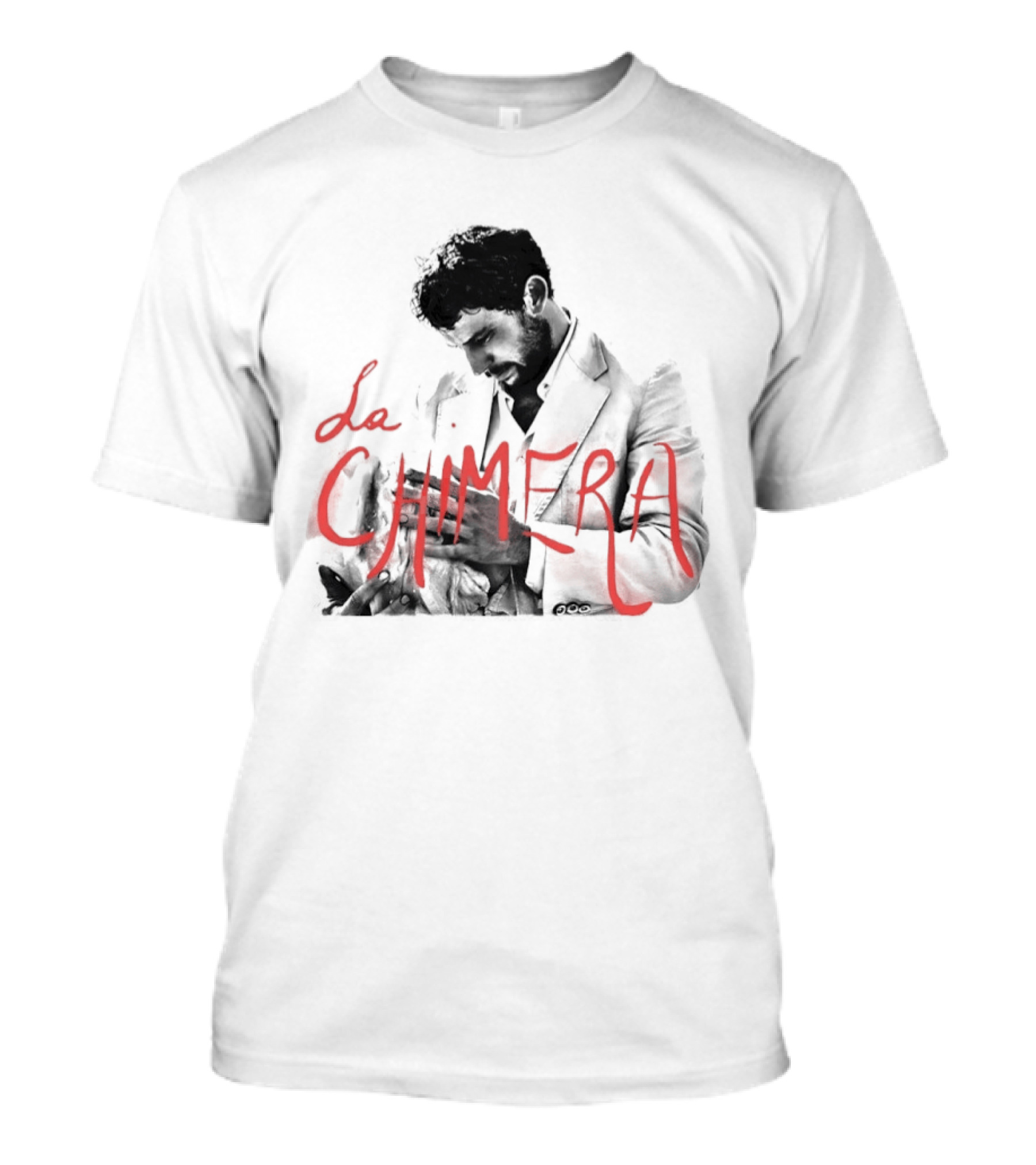 La Chimera Film Red Neon Style Text Over Mysterious Figure T-Shirt