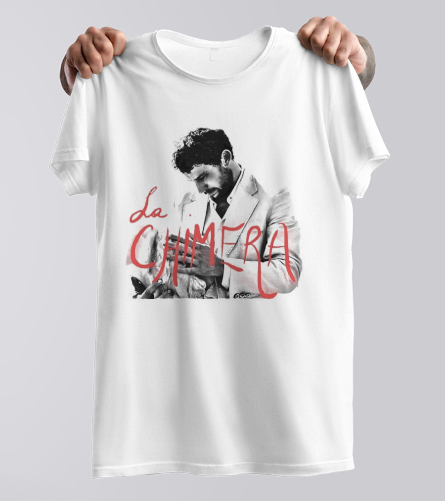 La Chimera Film Red Neon Style Text Over Mysterious Figure T-Shirt