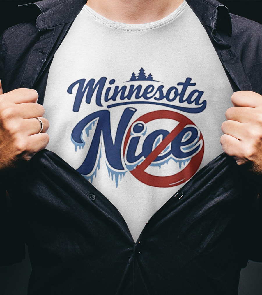 Minnesota Nice Anti Ice Dripping Text Red Circle Blue Letters T-Shirt