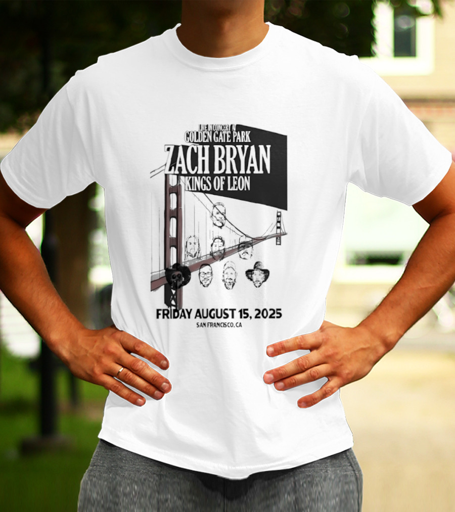 Zach Bryan Kings Of Leon Golden Gate Park San Francisco August 15 2025 Tour T-Shirt