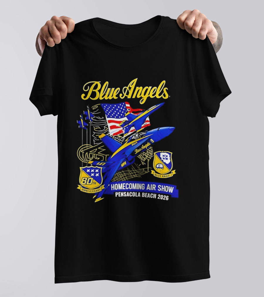 Blue Angels Homecoming Air Show Pensacola Beach 2026 American Flag Jet Aviation T-Shirt
