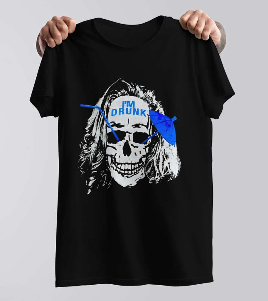 Skull I'm Drunk Brannigan Blue Straw Umbrella T-Shirt