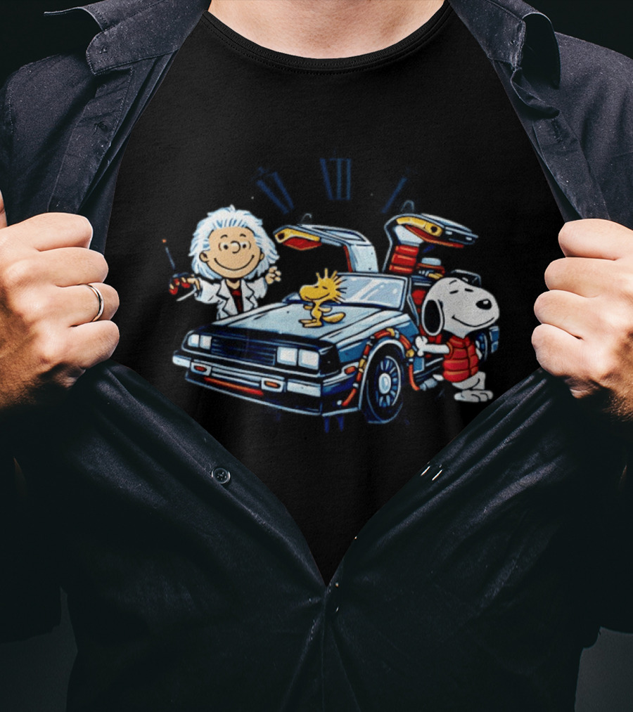 Snoopy Woodstock Back To The Future DeLorean T-Shirt