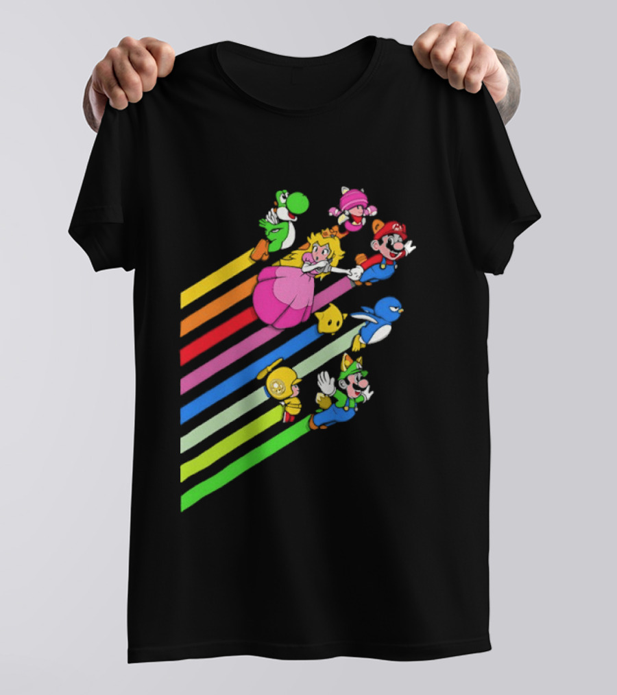 Super Mario Yoshi Princess Peach Rainbow Flight Adventure T-Shirt