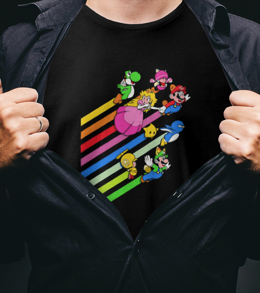 Super Mario Yoshi Princess Peach Rainbow Flight Adventure T-Shirt