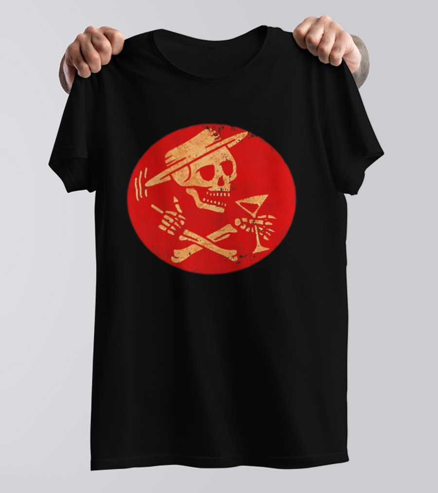 Social Distortion Skeleton Icon With Martini And Fedora In Red Circle T-Shirt