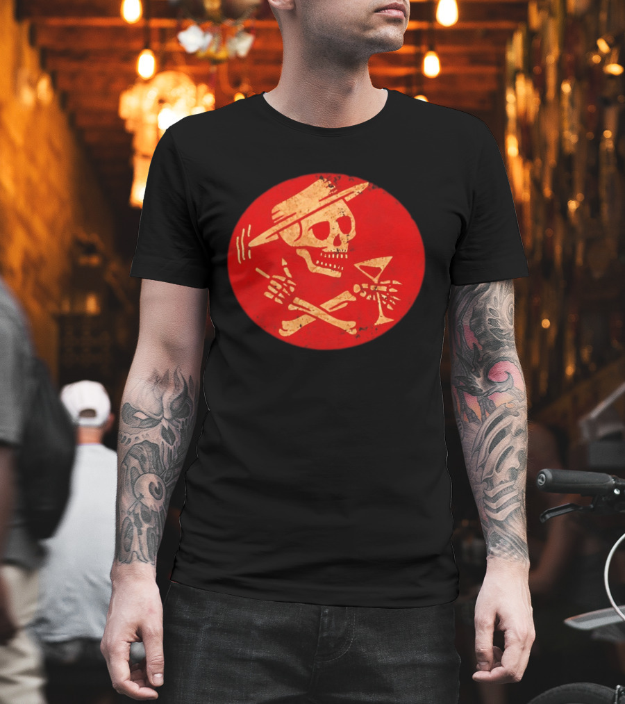 Social Distortion Skeleton Icon With Martini And Fedora In Red Circle T-Shirt