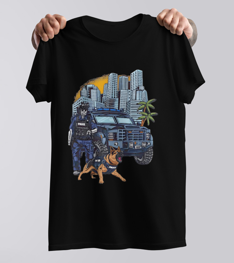 SWAT City Police K9 Unit Urban Patrol Scene T-Shirt
