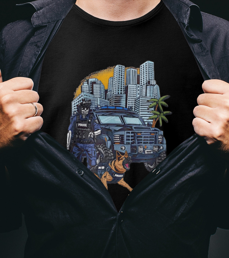SWAT City Police K9 Unit Urban Patrol Scene T-Shirt