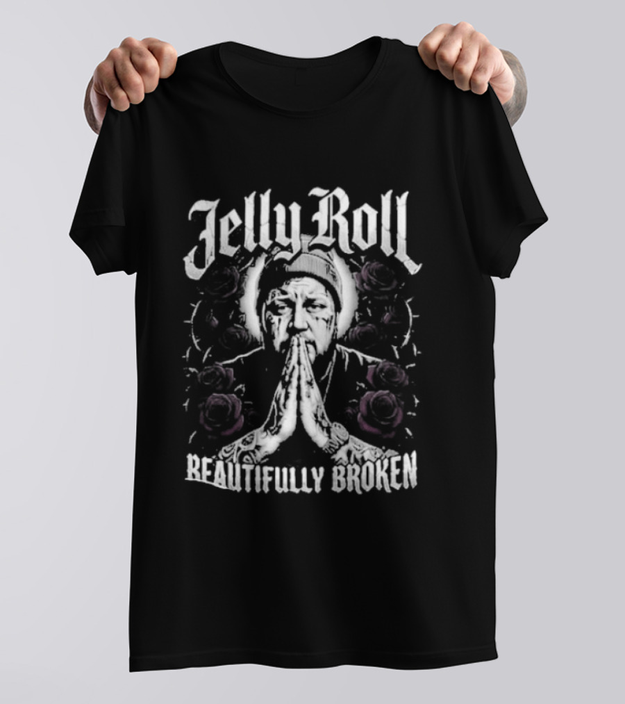 Jelly Roll Beautifully Broken Roses And Prayer Hands T-Shirt