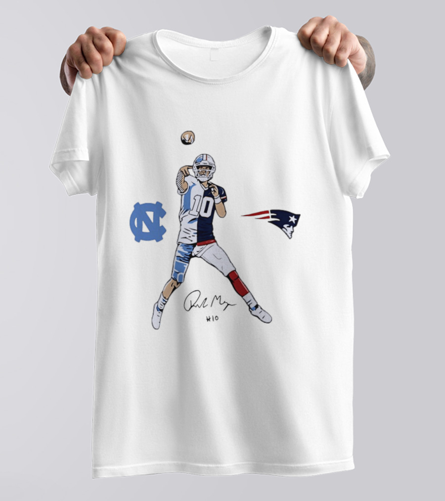 North Carolina Tar Heels New England Patriots Drake Maye Quarterback Split Jersey T-Shirt