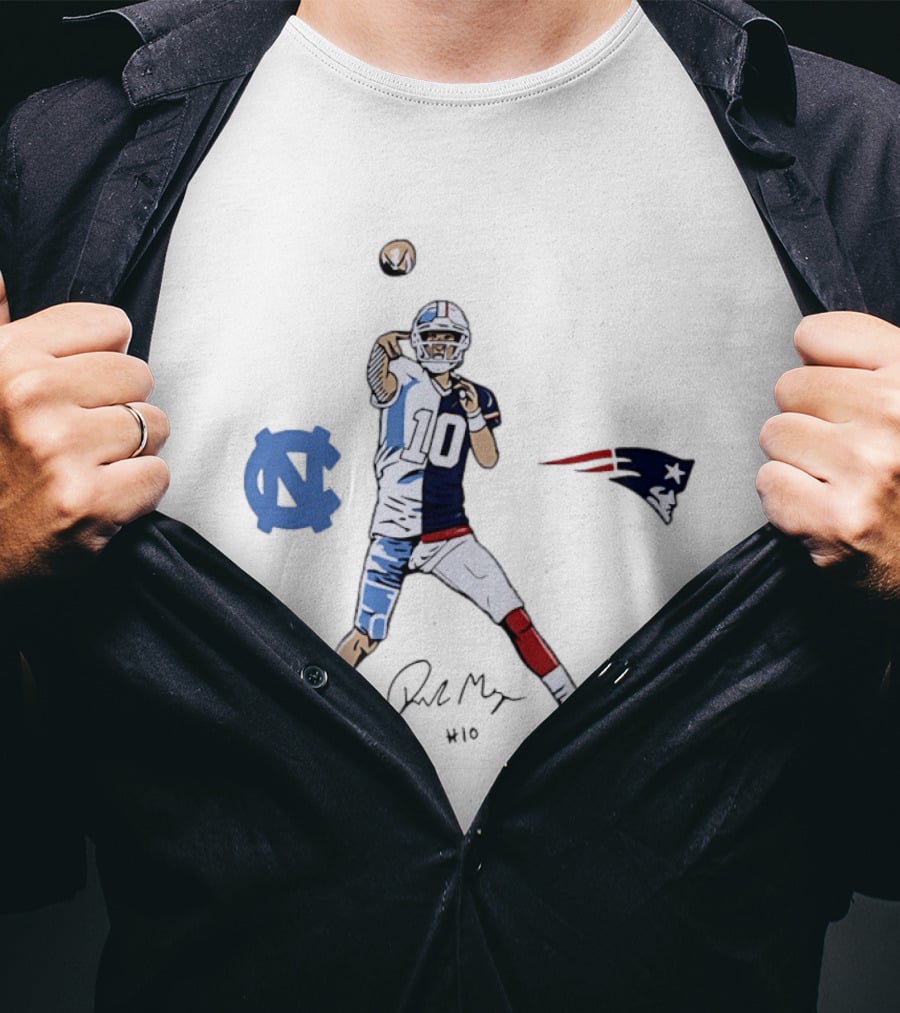 North Carolina Tar Heels New England Patriots Drake Maye Quarterback Split Jersey T-Shirt