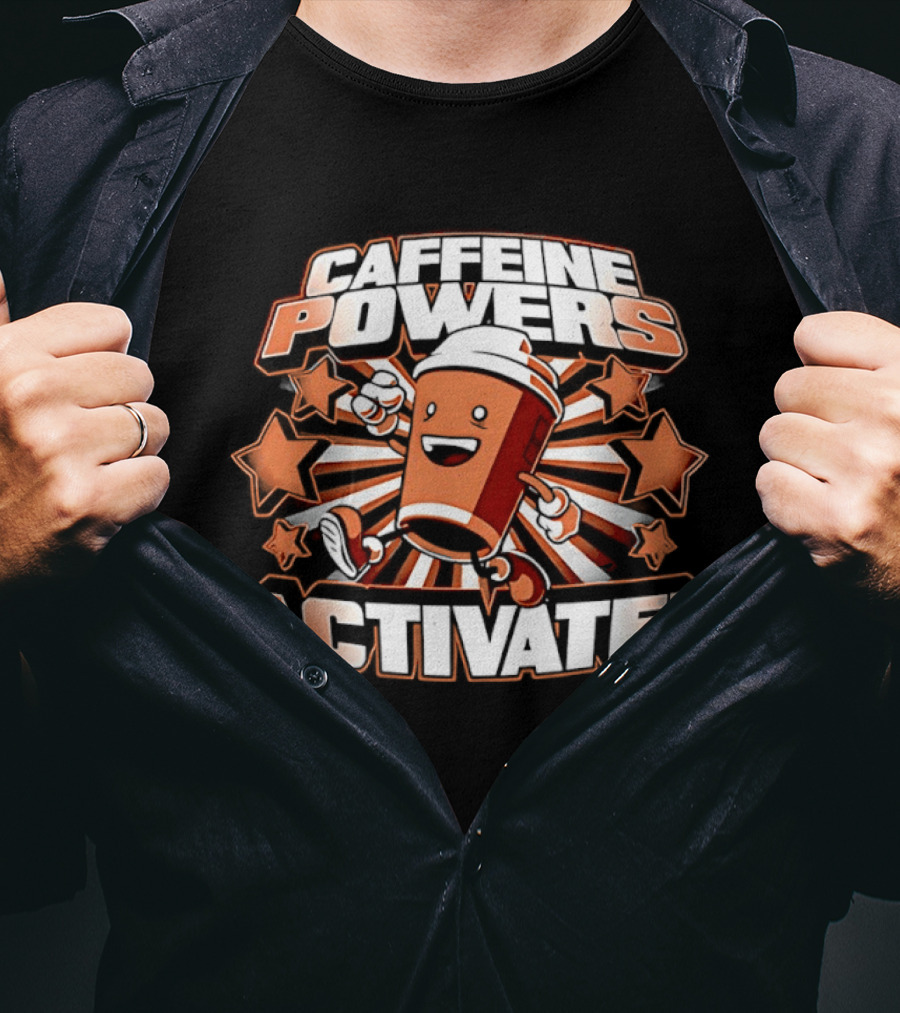 Caffeine Powers Activate Roy IT Crowd Coffee Cup T-Shirt