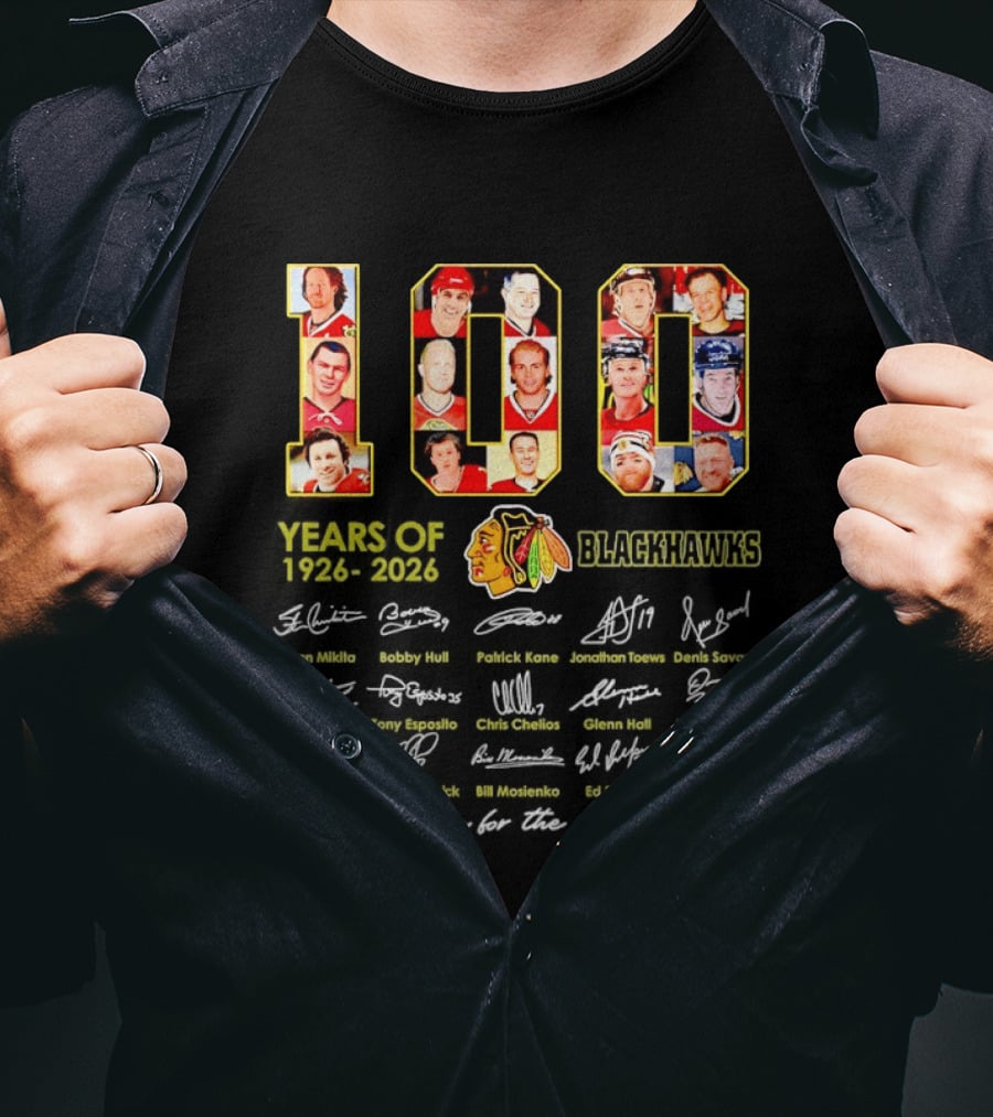Chicago Blackhawks 100 Years 1926 2026 Thank You For The Memories Signatures T-Shirt