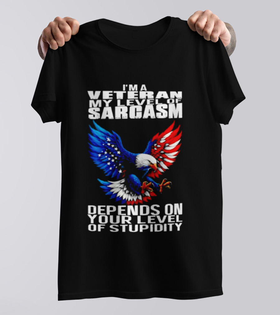 I'm A Veteran My Level Of Sarcasm Depends On Your Level Of Stupidity Patriotic Eagle T-Shirt