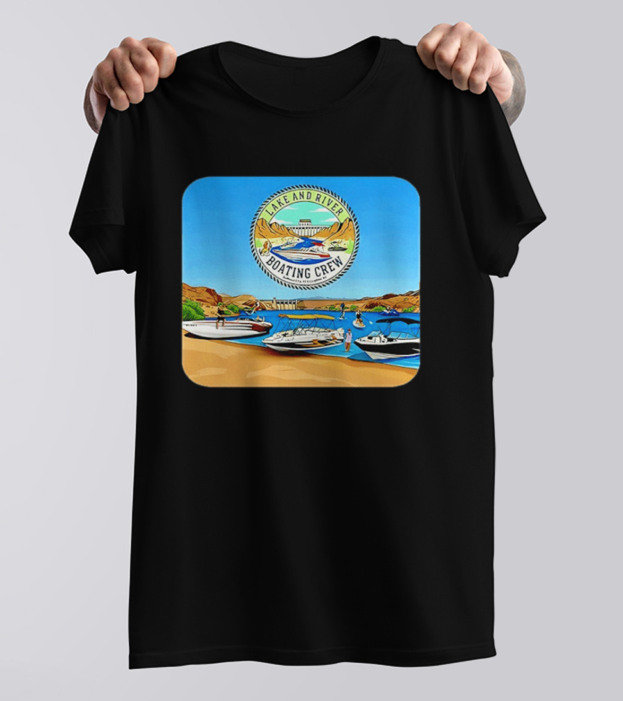 Lake And River Boating Crew With Boats Jet Ski E Foil Adventure Scene T-Shirt