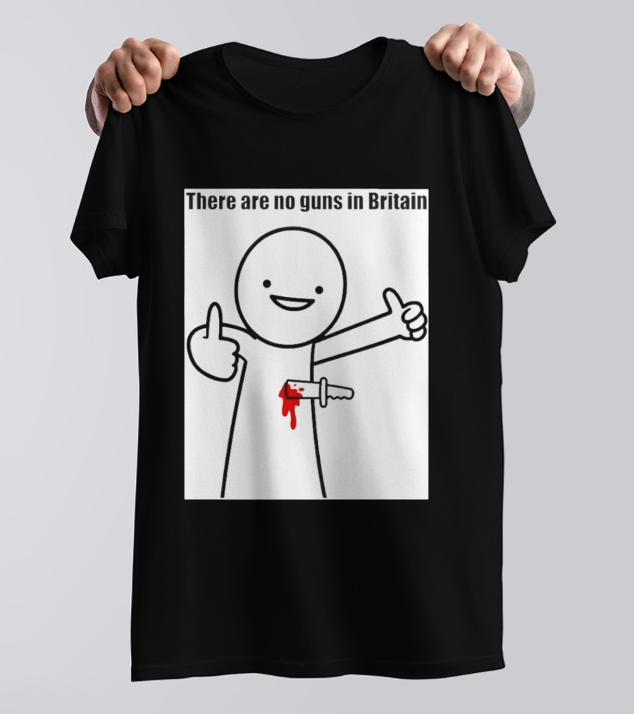 There Are No Guns In Britain Cartoon Knife Joke T-Shirt