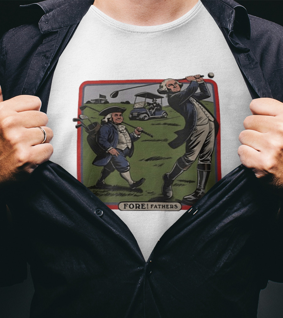 George Washington Benjamin Franklin Golf Cart Fore Fathers T-Shirt