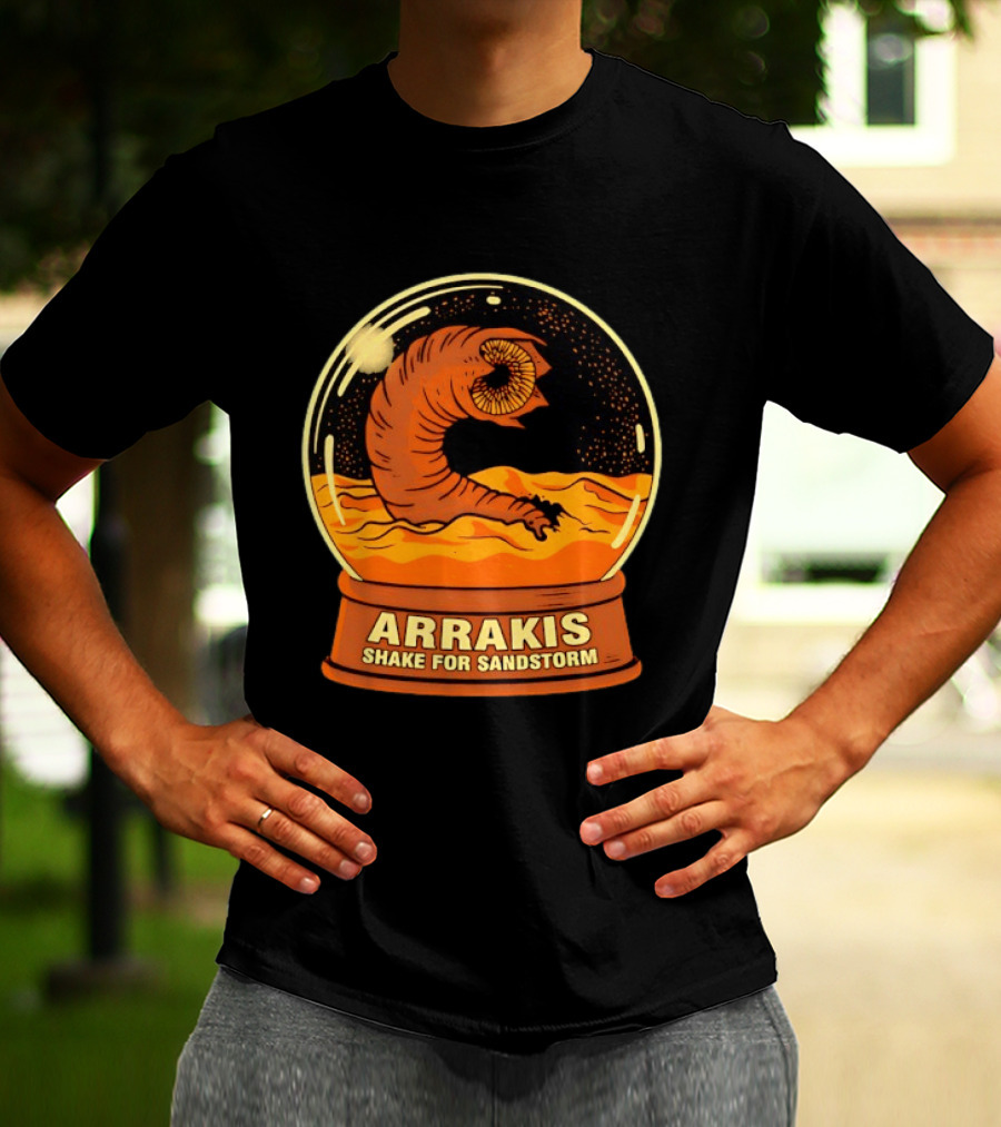 Arrakis Shake For Sandstorm Snow Globe Iconic Sandworm And Desert Scene T-Shirt
