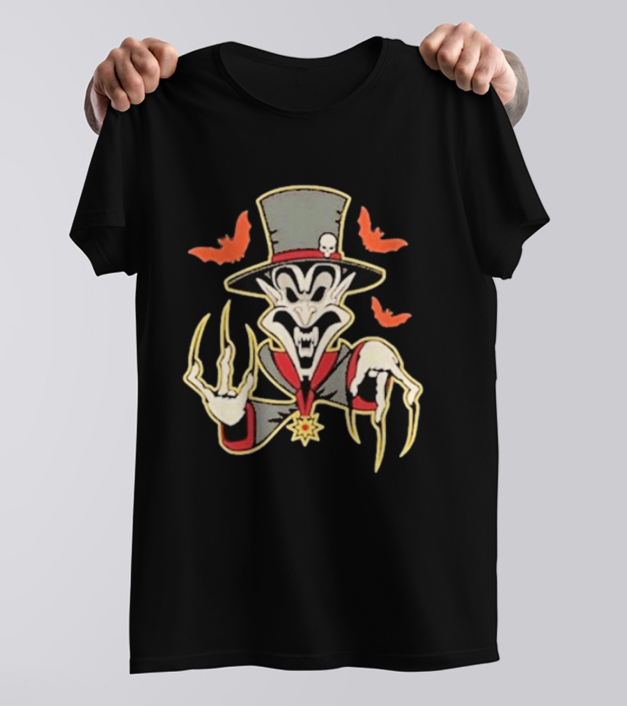 Insane Clown Posse Ringmaster Clown Top Hat Skeleton Bat Claws T-Shirt