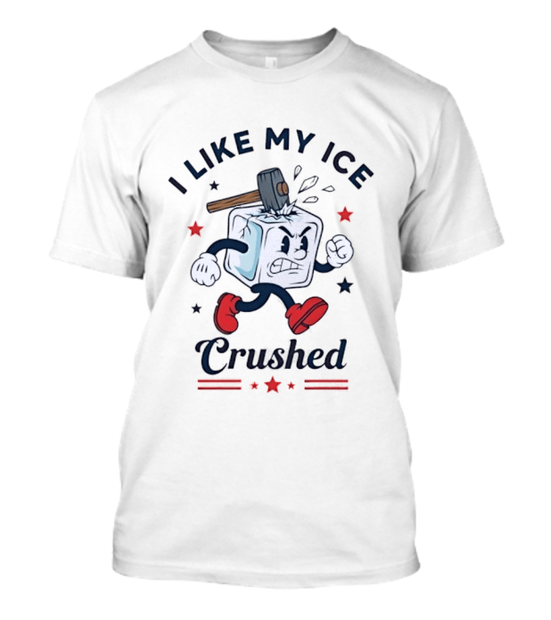 I Like My Ice Crushed Cartoon Ice Cube With Hammer And Stars T-Shirt