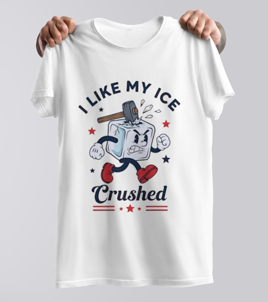 I Like My Ice Crushed Cartoon Ice Cube With Hammer And Stars T-Shirt