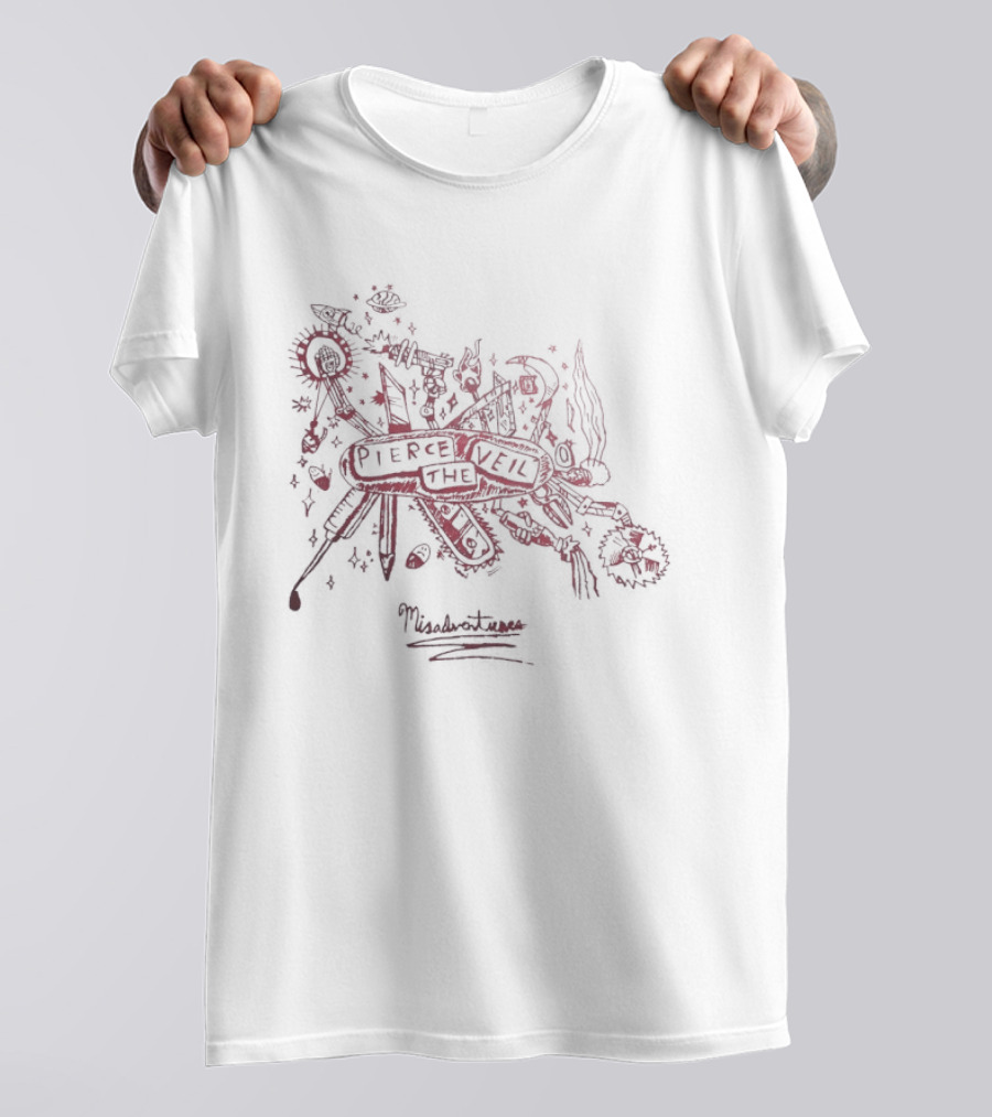Misadventures Of Pierce The Veil Floral Skull Band Album T-Shirt