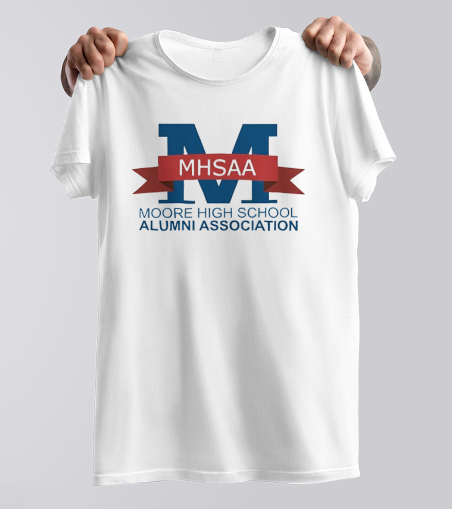 Moore High School Alumni Association MHSAA Red Ribbon Blue M T-Shirt