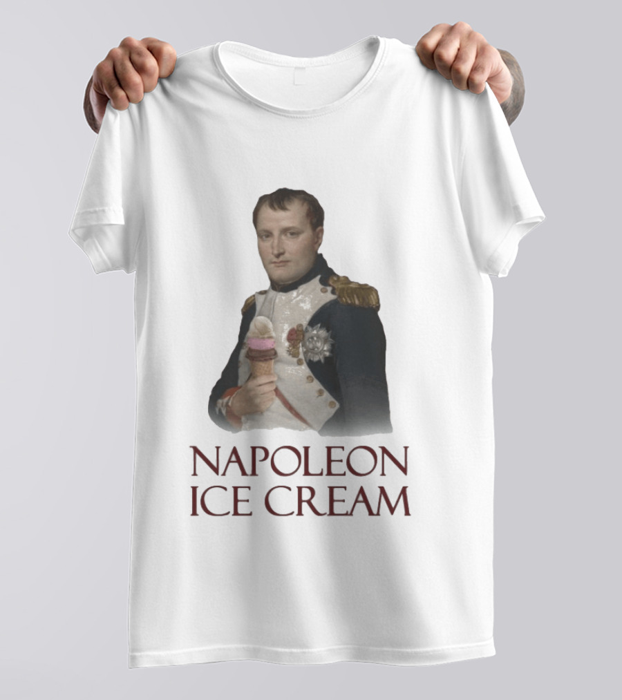 Napoleon Holding Neapolitan Ice Cream Cone Historical Mashup T-Shirt