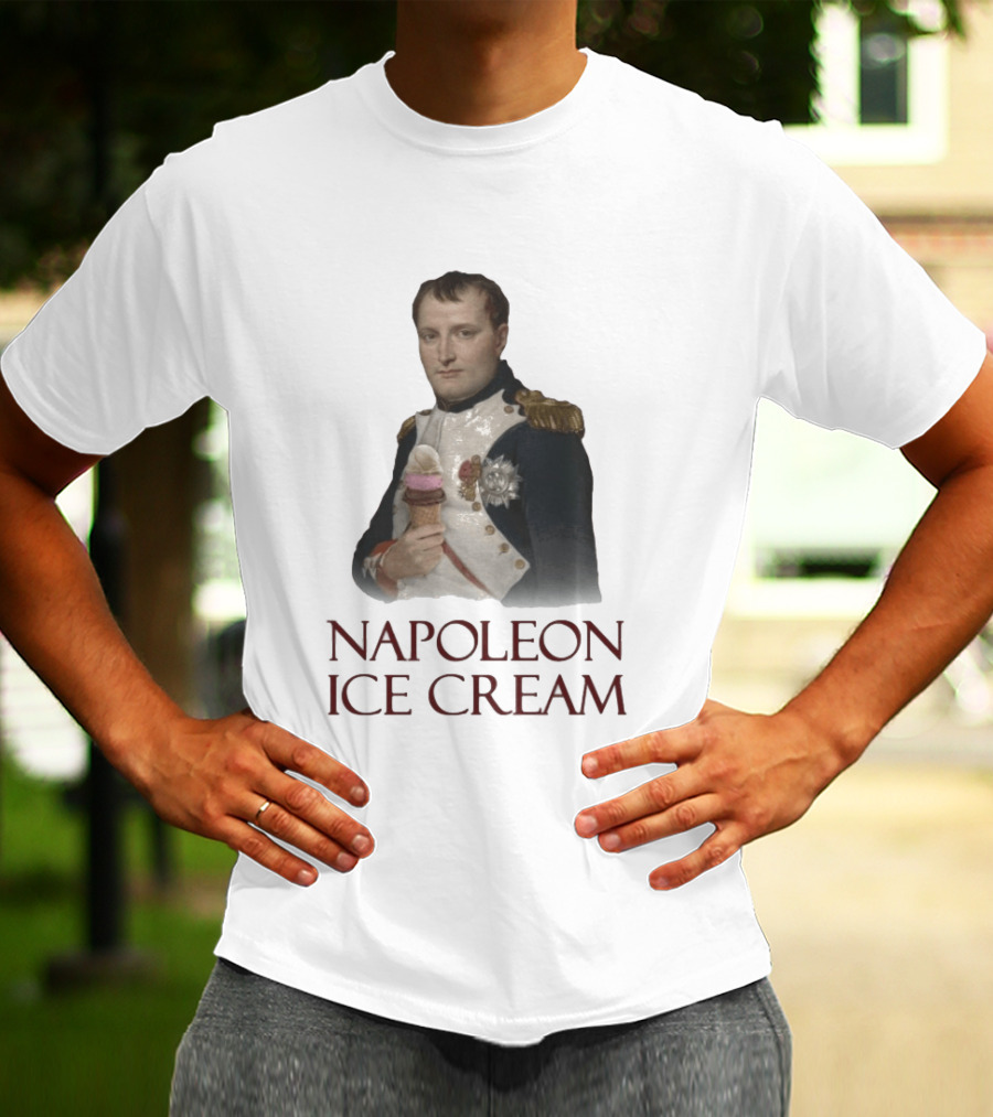 Napoleon Holding Neapolitan Ice Cream Cone Historical Mashup T-Shirt