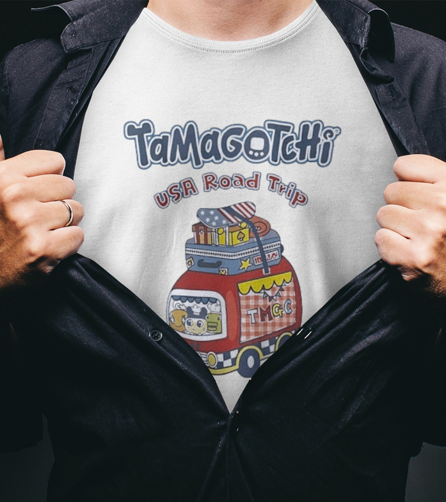 Tamagotchi USA Road Trip TMGC Adventure Van With Luggage And Flag T-Shirt