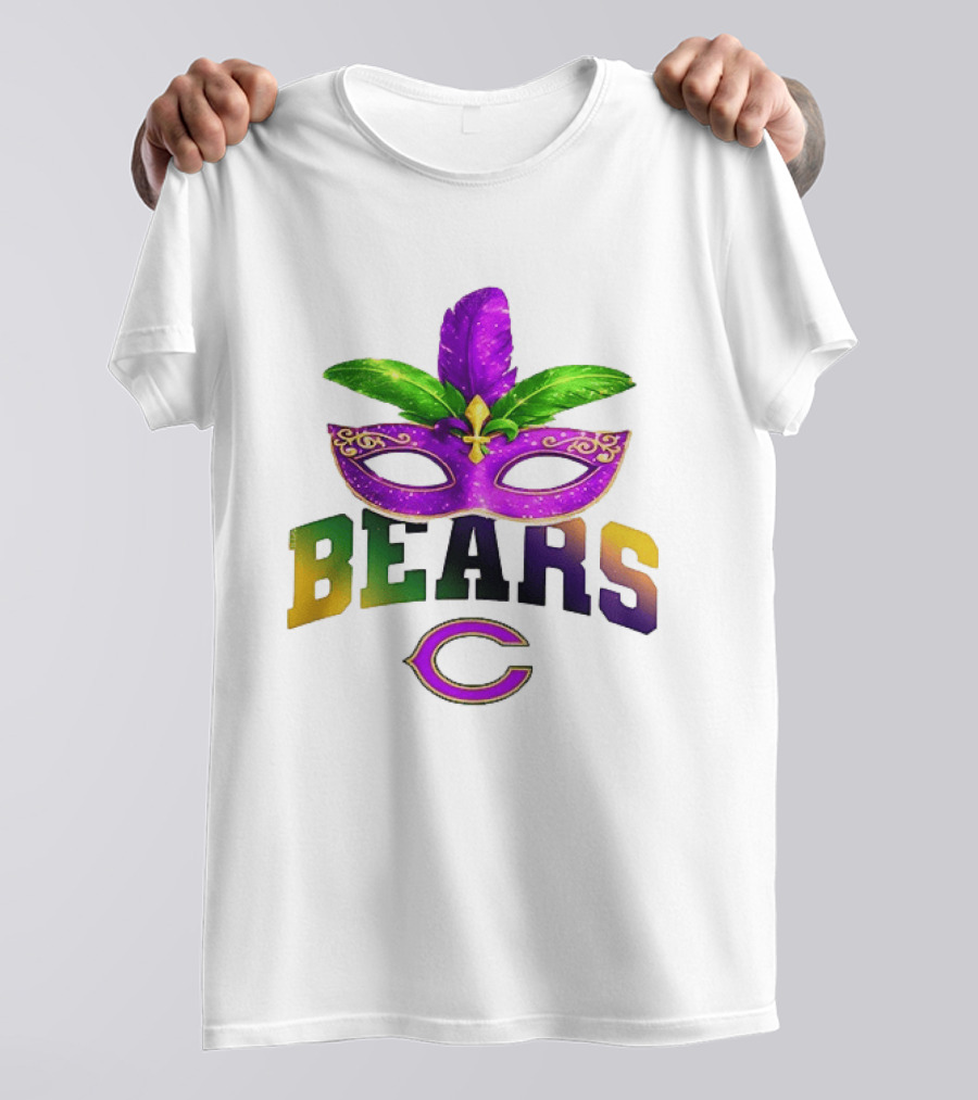 Chicago Bears Mardi Gras Mask Fleur De Lis Celebration T-Shirt