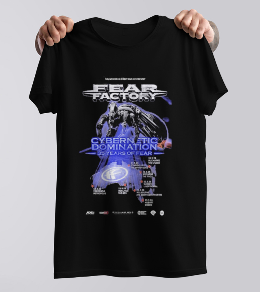 Fear Factory Cybernetic Domination 35 Years Of Fear Tour Dates Australia New Zealand T-Shirt