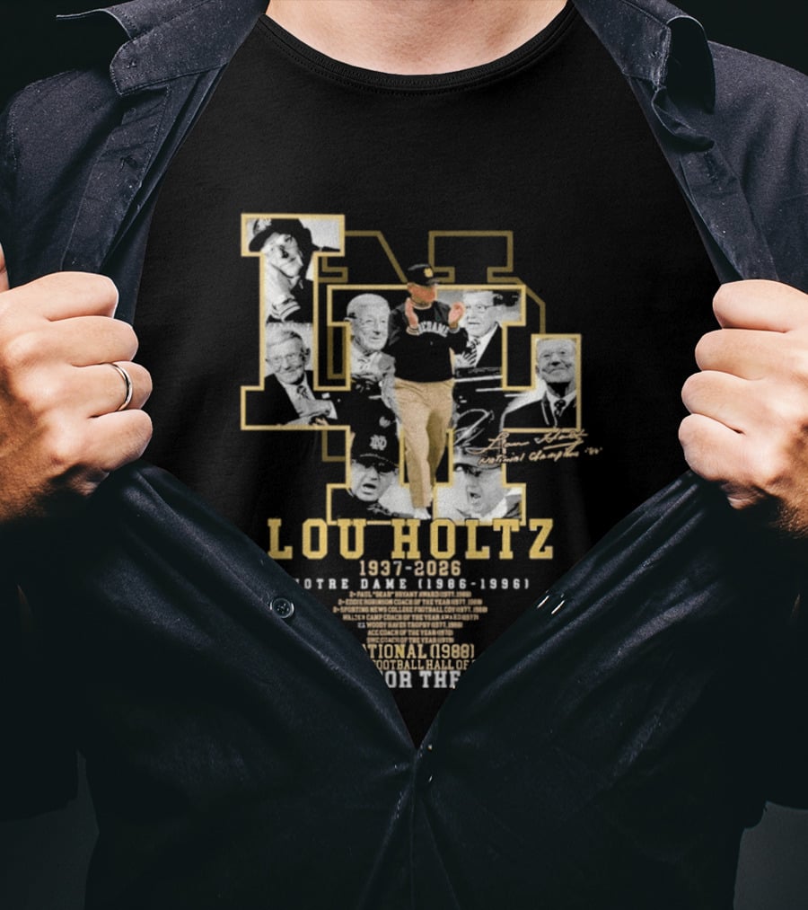 Notre Dame Lou Holtz 1937 2026 Thank You For The Memories College Football Hall Of Fame National Champions T-Shirt