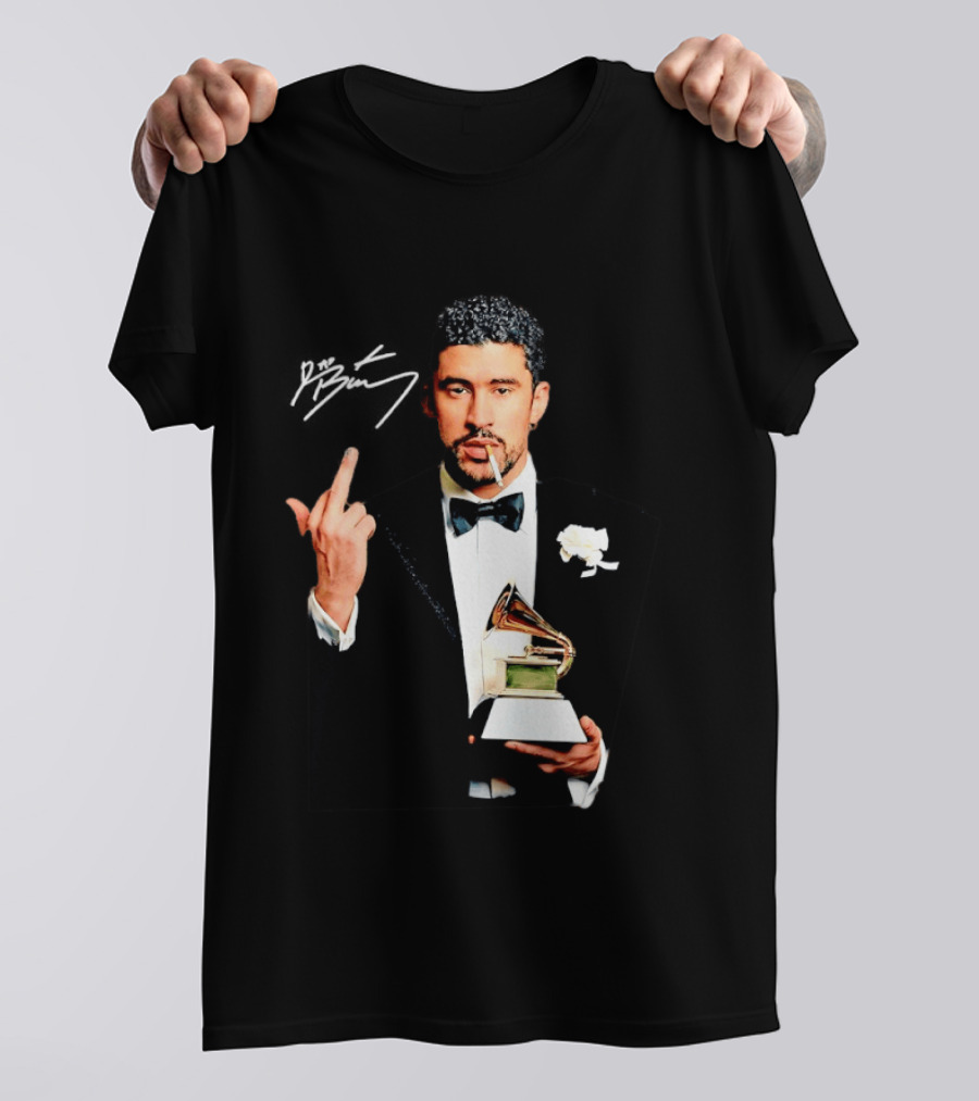 Bad Bunny Smoking Middle Finger Holding Grammy 2026 T-Shirt