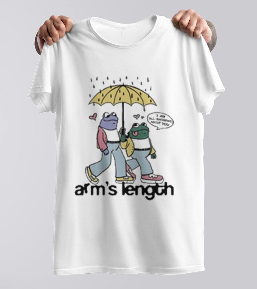 Arm's Length Frog And Toad Walking Under Umbrella With Love Hearts T-Shirt