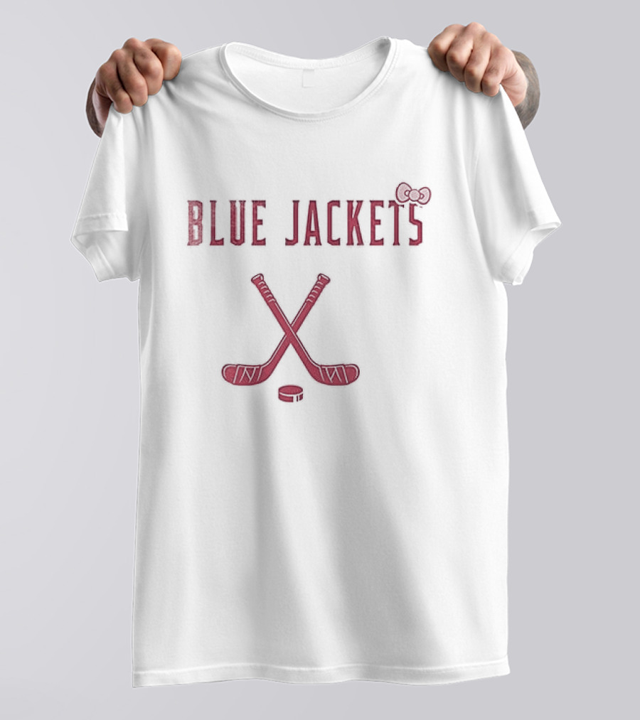 Columbus Blue Jackets Hello Kitty Collaboration With Hockey Sticks And Bow T-Shirt