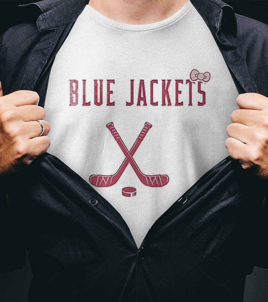 Columbus Blue Jackets Hello Kitty Collaboration With Hockey Sticks And Bow T-Shirt