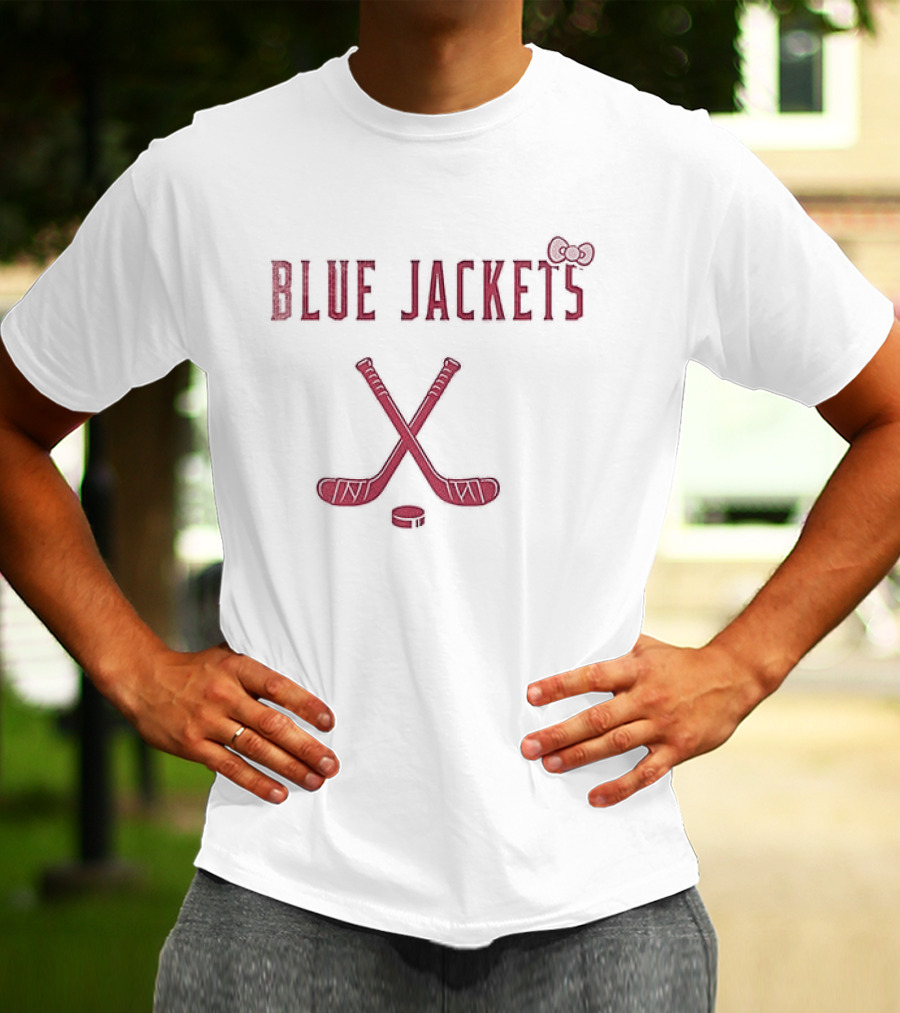 Columbus Blue Jackets Hello Kitty Collaboration With Hockey Sticks And Bow T-Shirt