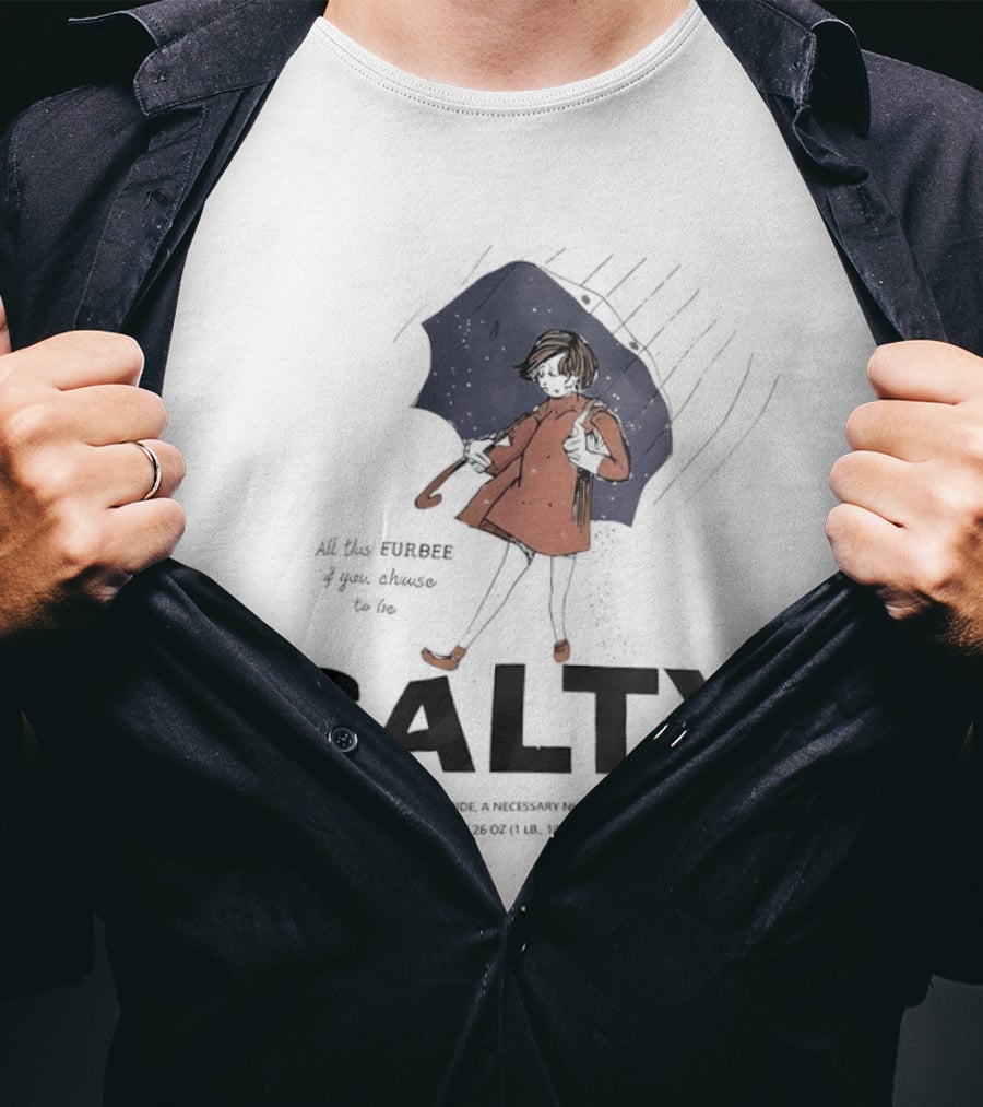 Salty Umbrella Girl In Rain Red Coat T-Shirt