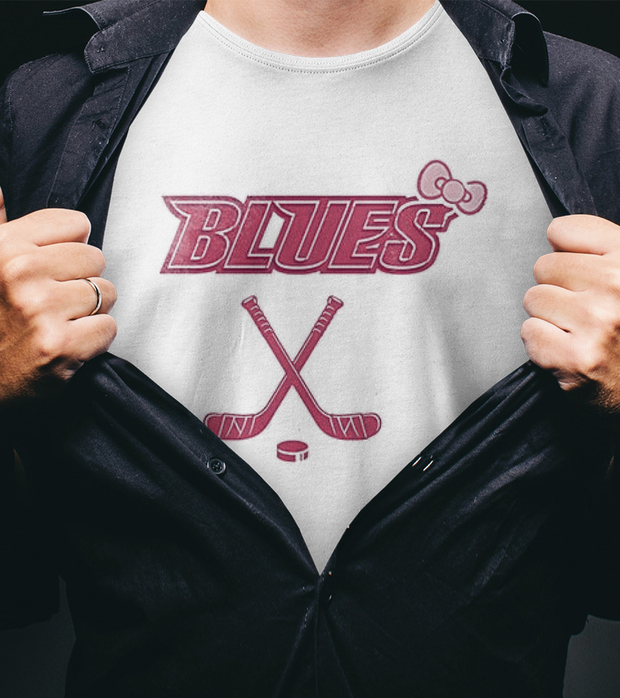 St Louis Blues X Hello Kitty Hockey Crossed Sticks Collaboration T-Shirt
