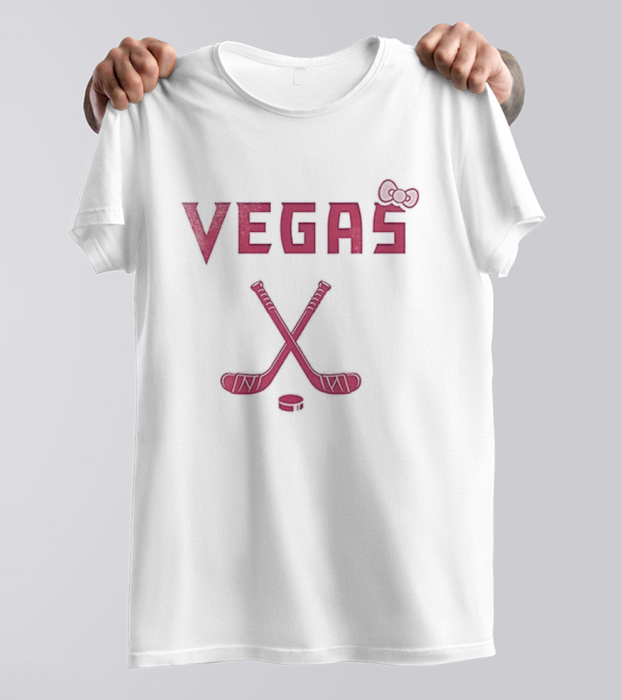 Vegas Golden Knights Hello Kitty Collaboration Hockey Stick Bow T-Shirt