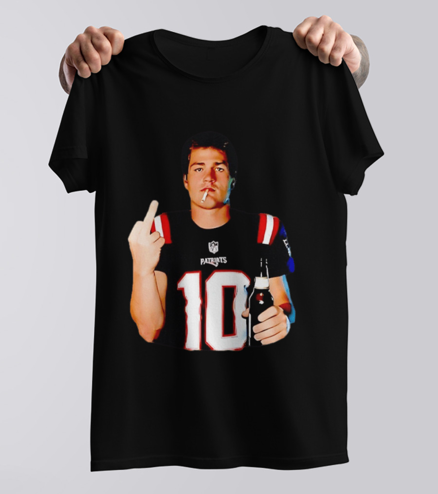 Drake Maye Middle Finger Smoking Holding Beer Can New England Patriots 10 T-Shirt