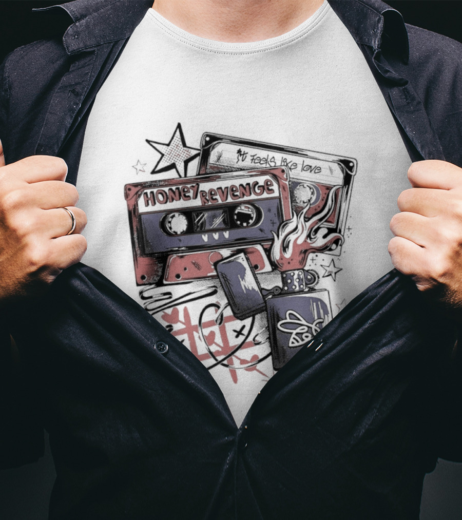 Honey Revenge Mixtape Cassette Red Star Flame Dice Skull T-Shirt