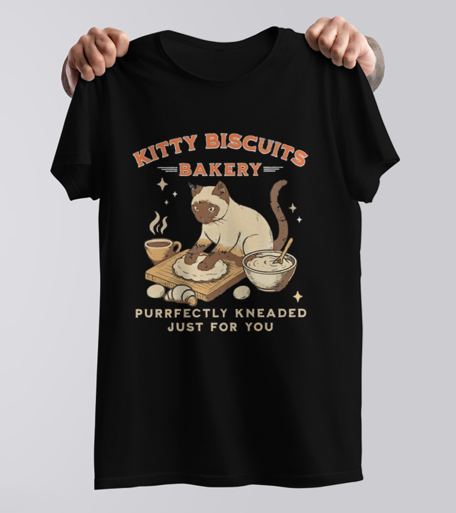 Kitty Biscuits Bakery Purrfectly Kneaded Just For You Cat Baking T-Shirt