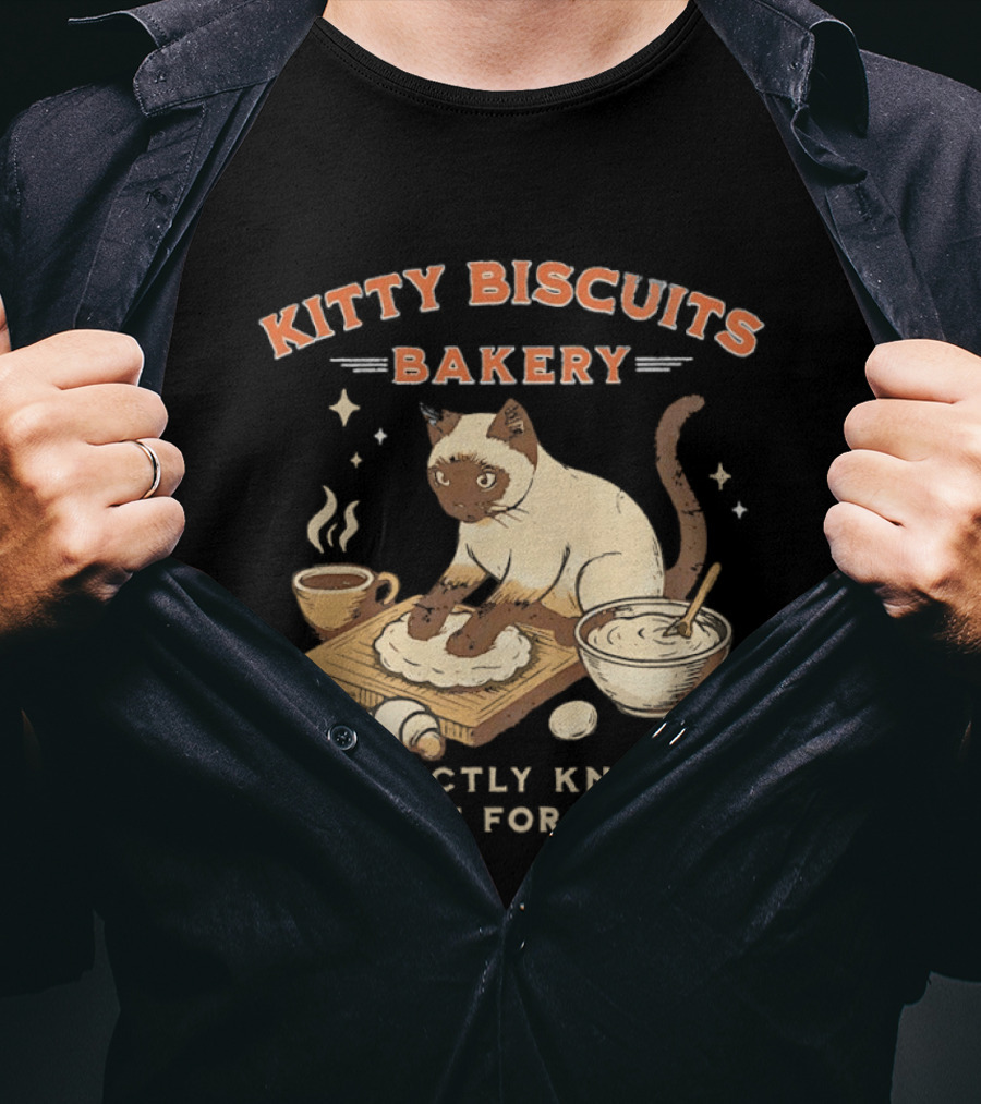 Kitty Biscuits Bakery Purrfectly Kneaded Just For You Cat Baking T-Shirt