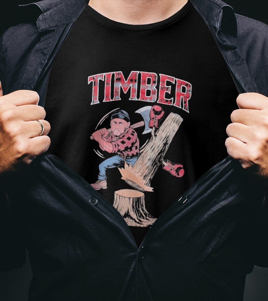 Timber Lumberjack Cartoon With Axe And Falling Tree T-Shirt