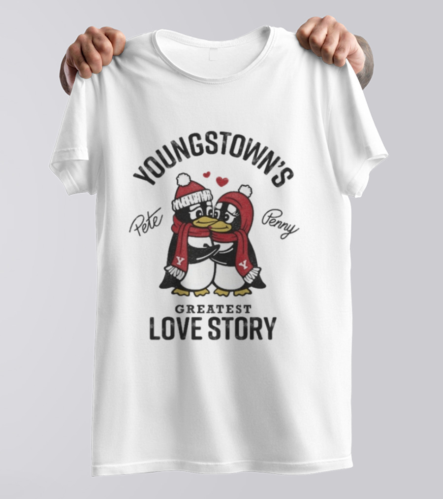 Youngstown's Greatest Love Story Pete Penny Penguins Hearts T-Shirt